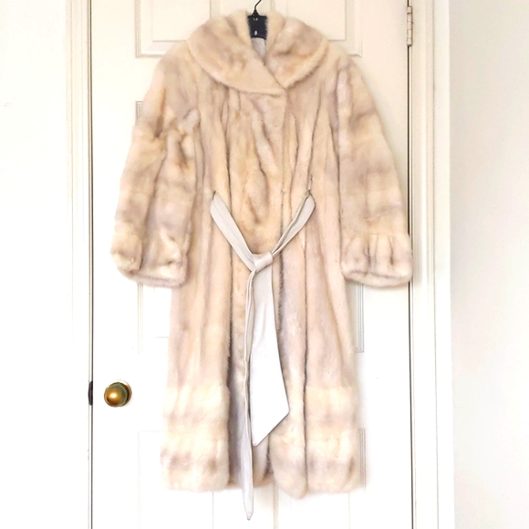 Jackets & Coats Womans Full Length White Mink Fur Coat With Leather